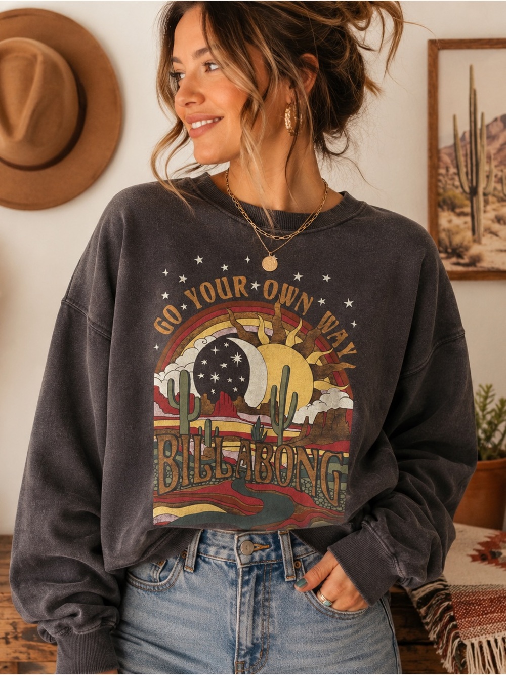 Billabong Charcoal Graphic Desert Sunset Pullover